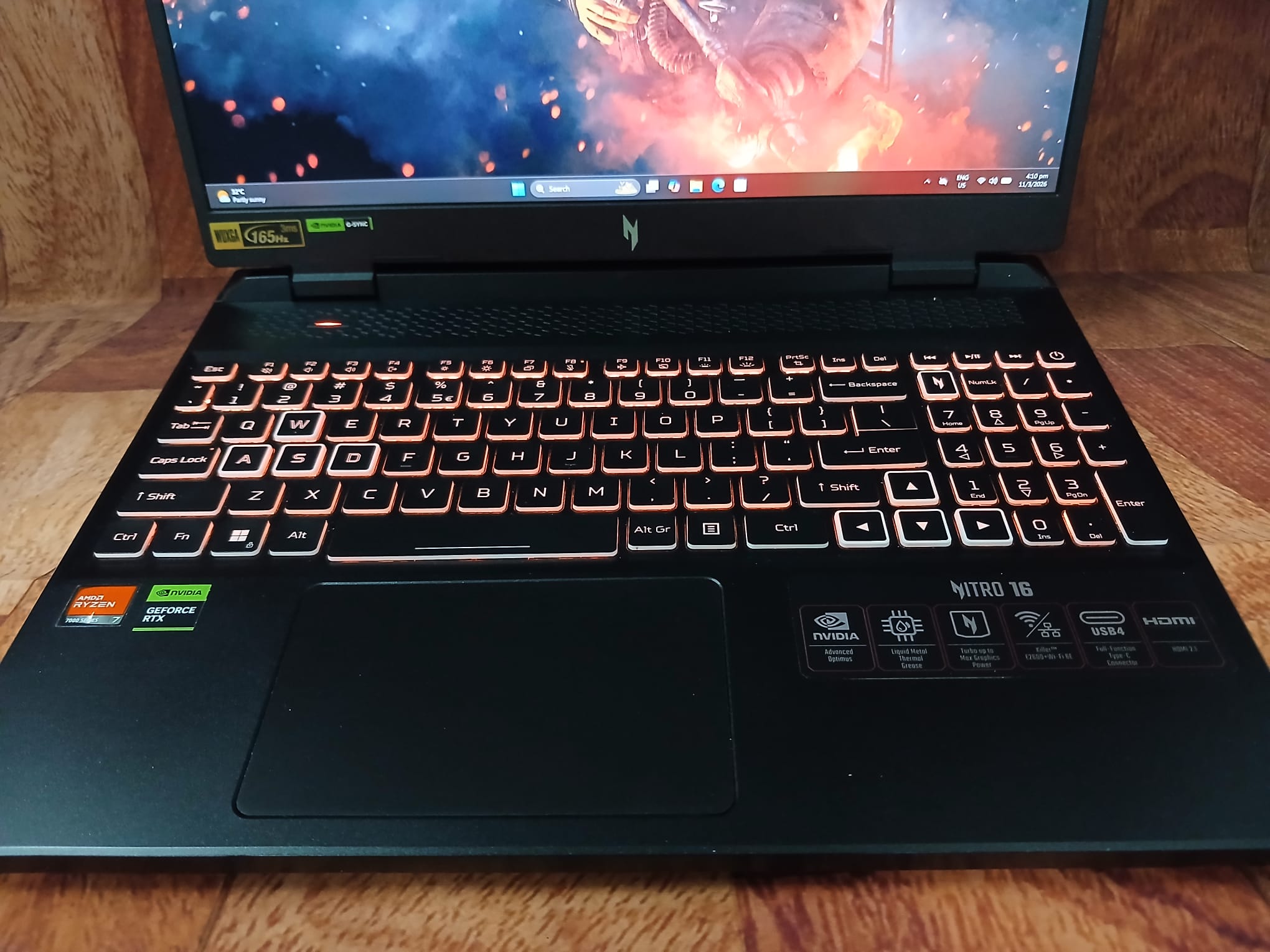 Acer Nitro 16 Gaming Laptop, 16" 165Hz, Ryzen 7 7840HS, RTX 4050, 32 GB RAM, 1TB SSD, Win11 - Image 9